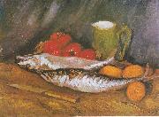 Vincent Van Gogh Still Life with mackerel, lemon and tomato Sweden oil painting artist